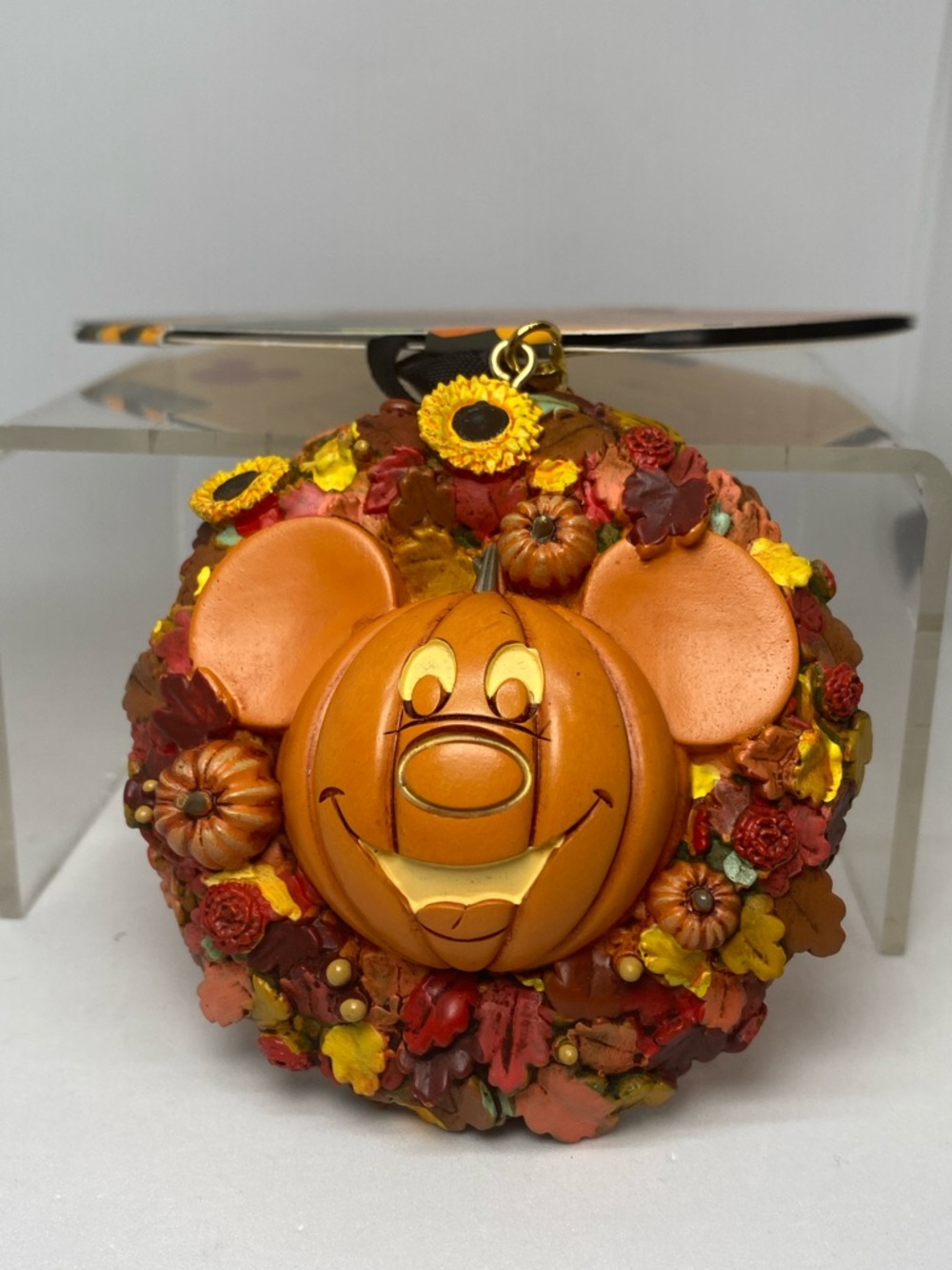 Disney Parks Pumpkin Mickey Mouse Happy Halloween Fall Wreath Ornament NEW